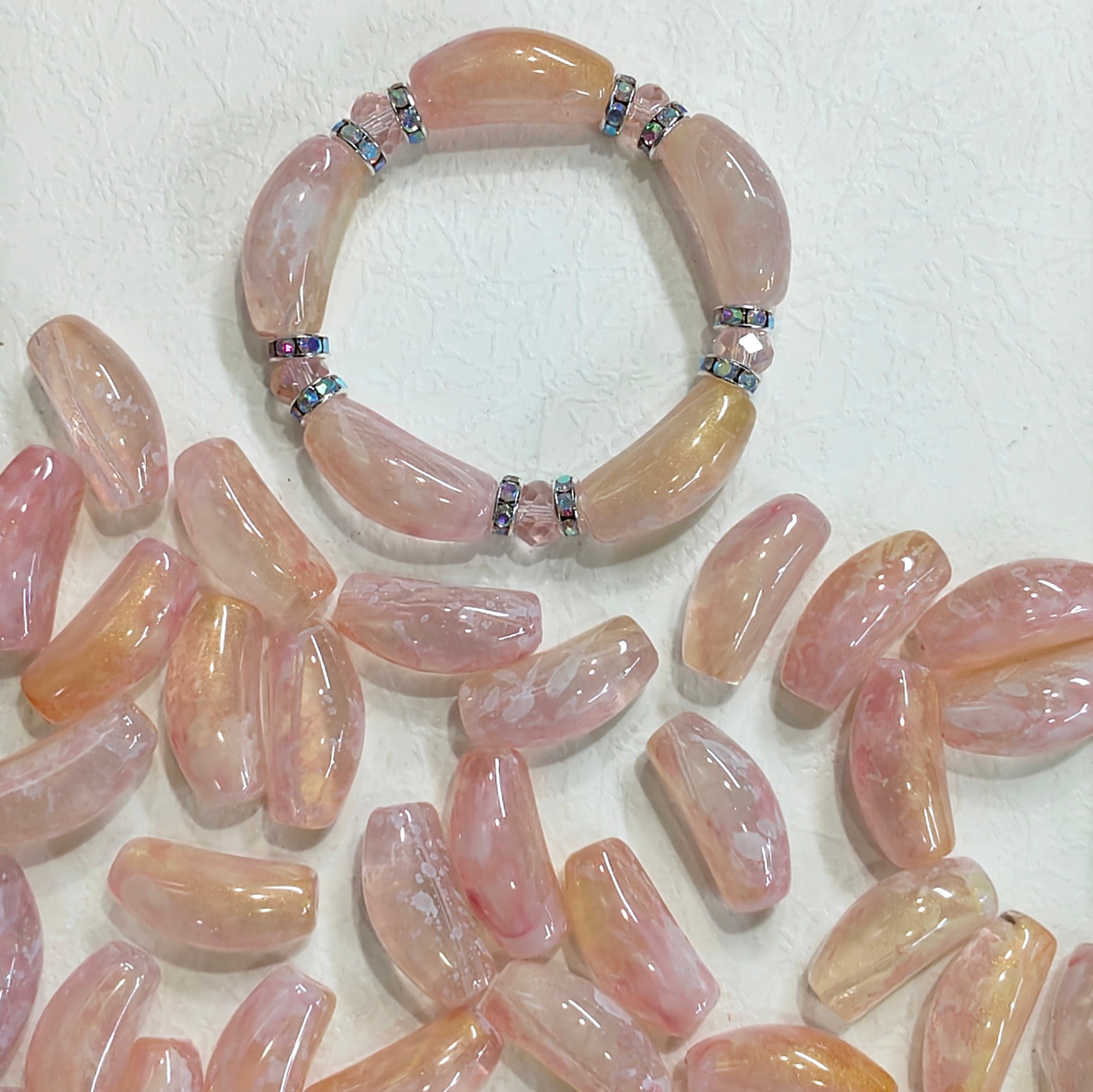✨【NEW】Gold Flake Curved Tube | Glass Beads For DIY Handmade Jewelry Craft Supplies