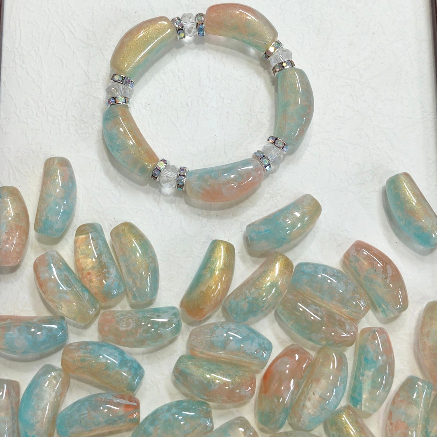 ✨【NEW】Gold Flake Curved Tube | Glass Beads For DIY Handmade Jewelry Craft Supplies