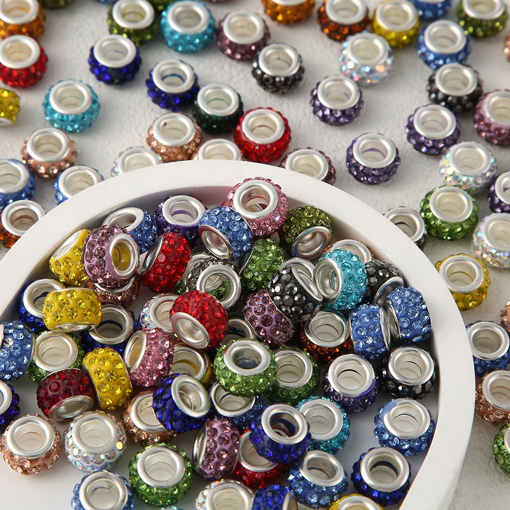 [NEW] Mixed Color Bling Rhinestone Large Hole Spacer Beads|DIY Charm Supplies