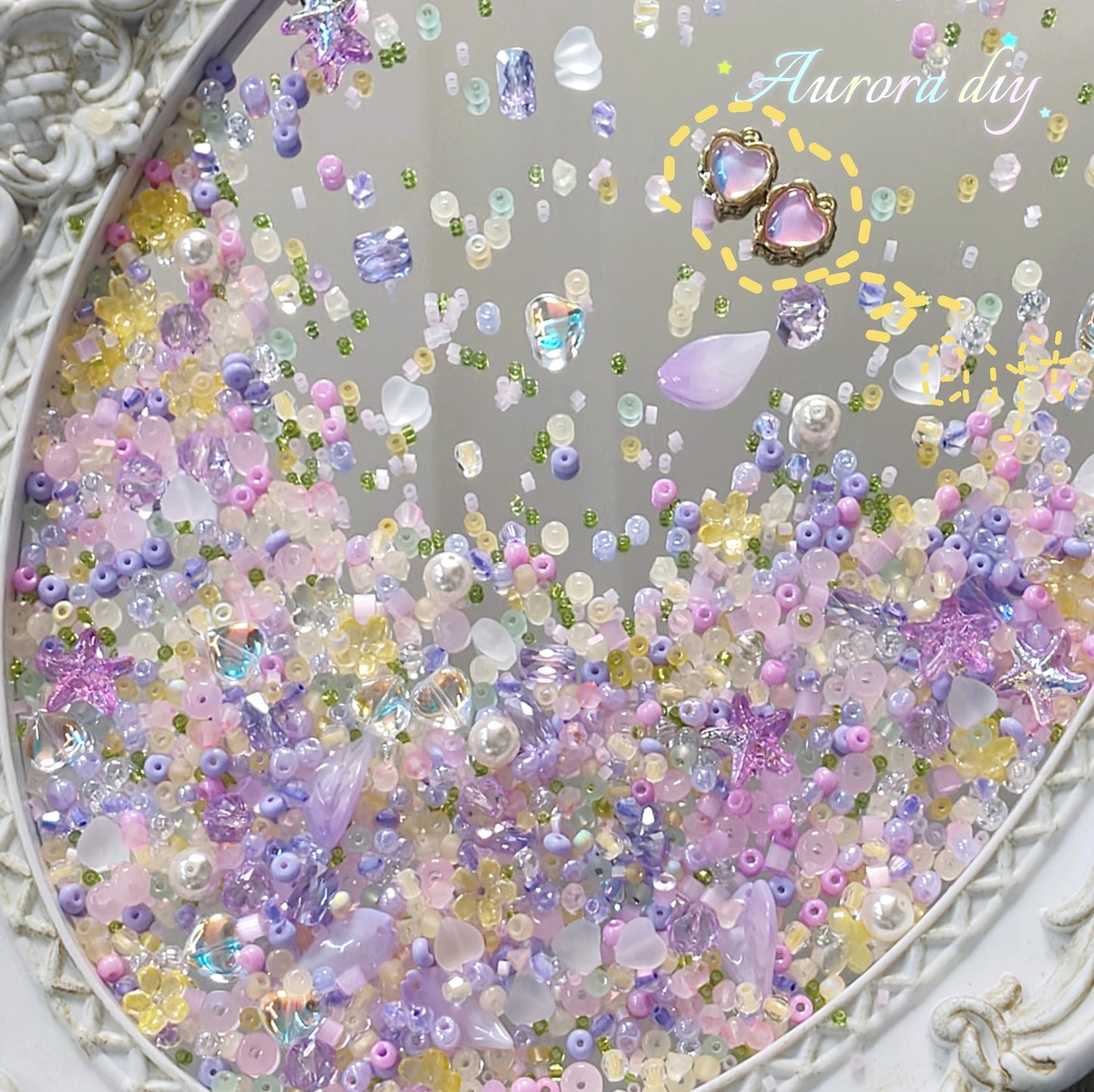 ✨【NEW】Seed Bead-Lavender Cream | with Free Heart Charms