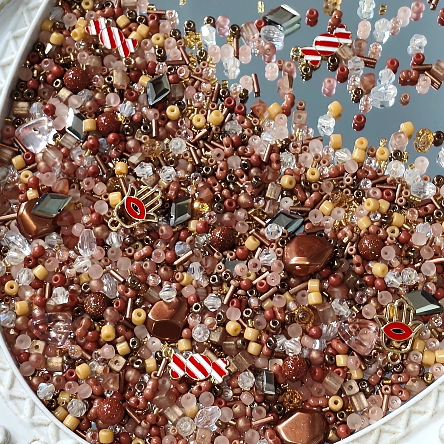 🤎【NEW】Seed Bead-Trick Castle | Terracotta‑toned Tiny Glass Bead Mix With Hamsa‑hand Charms For Halloween DIY Jewelry Making