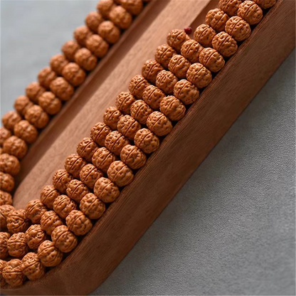Terracotta Vintage Rudraksha Mala | 114 Pcs Natural Rudraksha Beads, Meditation Prayer Beads, Unisex Wrap Bracelet & Long Necklace