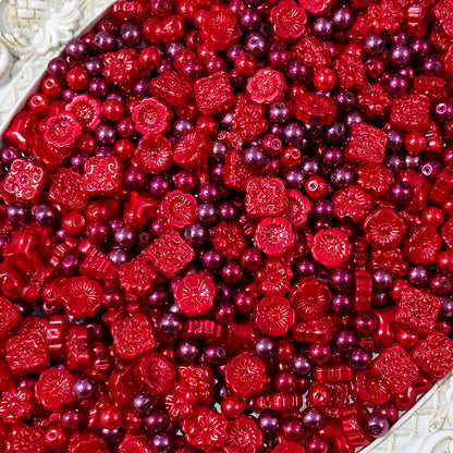 ✨【NEW】Ruby Crest | Imitation Pearl Glass Beads, Vintage Embossed Flower Heart Loose Beads for DIY Bracelet Necklace Jewelry Making