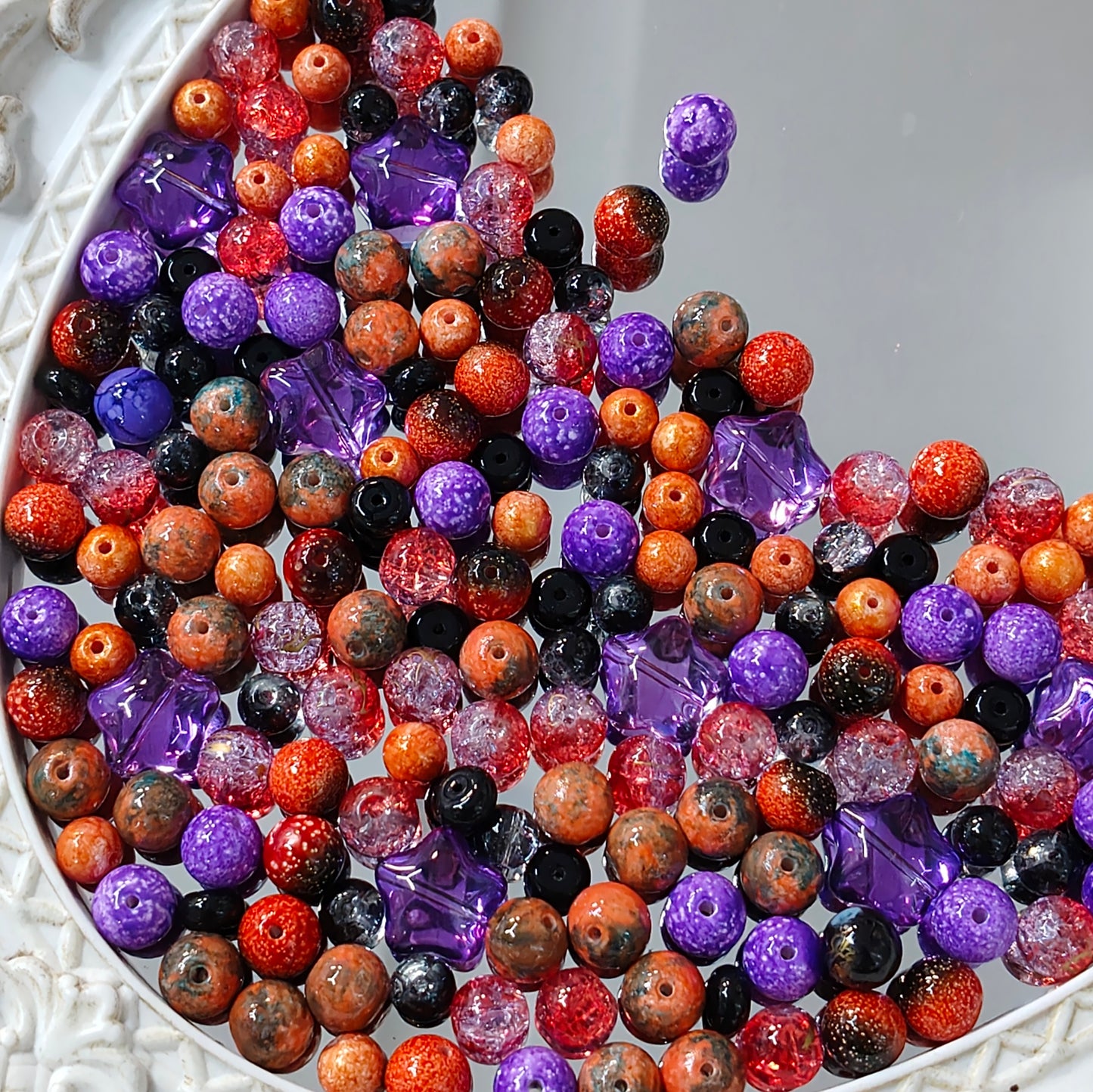 【NEW】Hallow Spark | Orange‑purple Speckled Mixed Glass Bead Set For DIY Jewelry Making