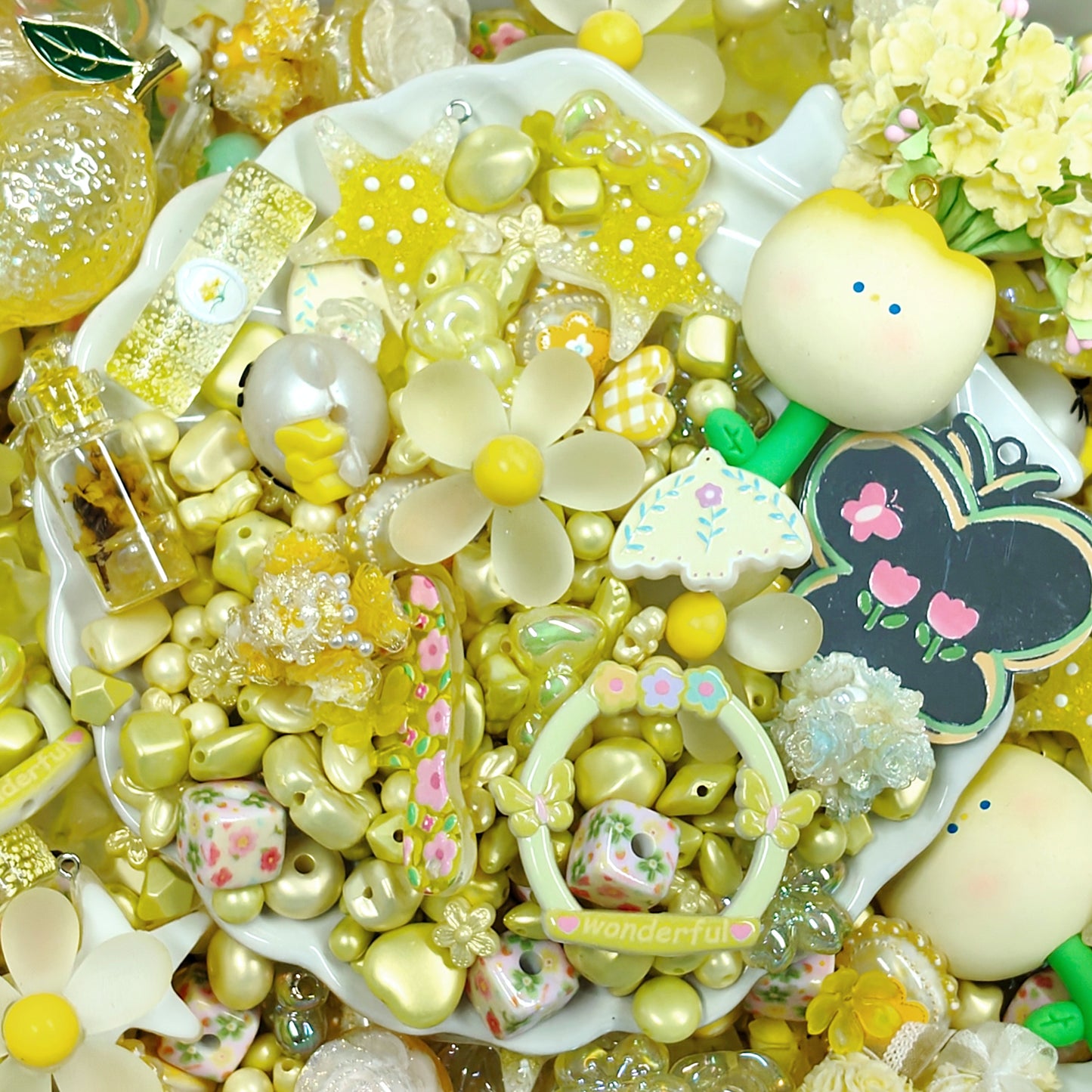 💛【NEW】Lemon Whisper | Yellow Cream Acrylic Beads Mix For DIY Jewelry Making