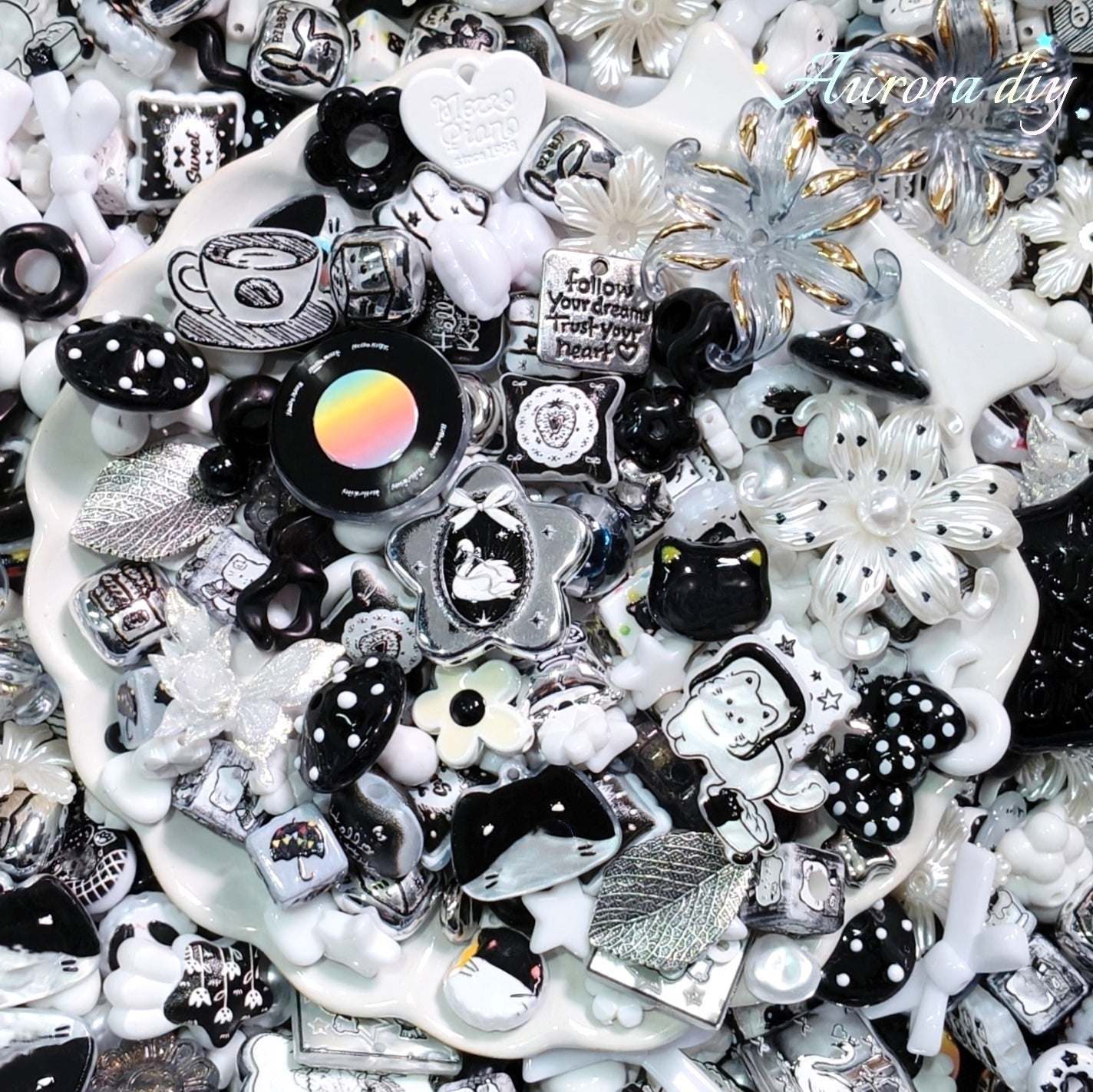 ✨【NEW】Mono Chic Black White Acrylic Beads Mix DIY Bracelet Jewelry Making Charms Spacer Beads Kit
