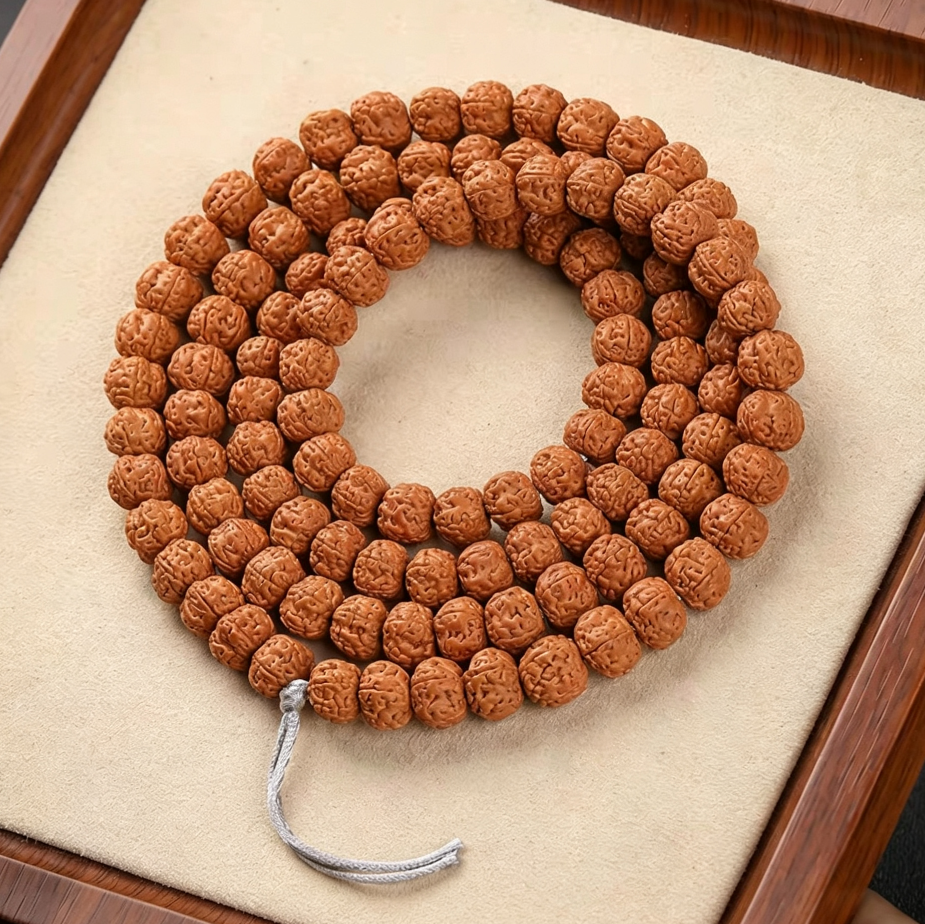 Terracotta Vintage Rudraksha Mala | 114 Pcs Natural Rudraksha Beads, Meditation Prayer Beads, Unisex Wrap Bracelet & Long Necklace