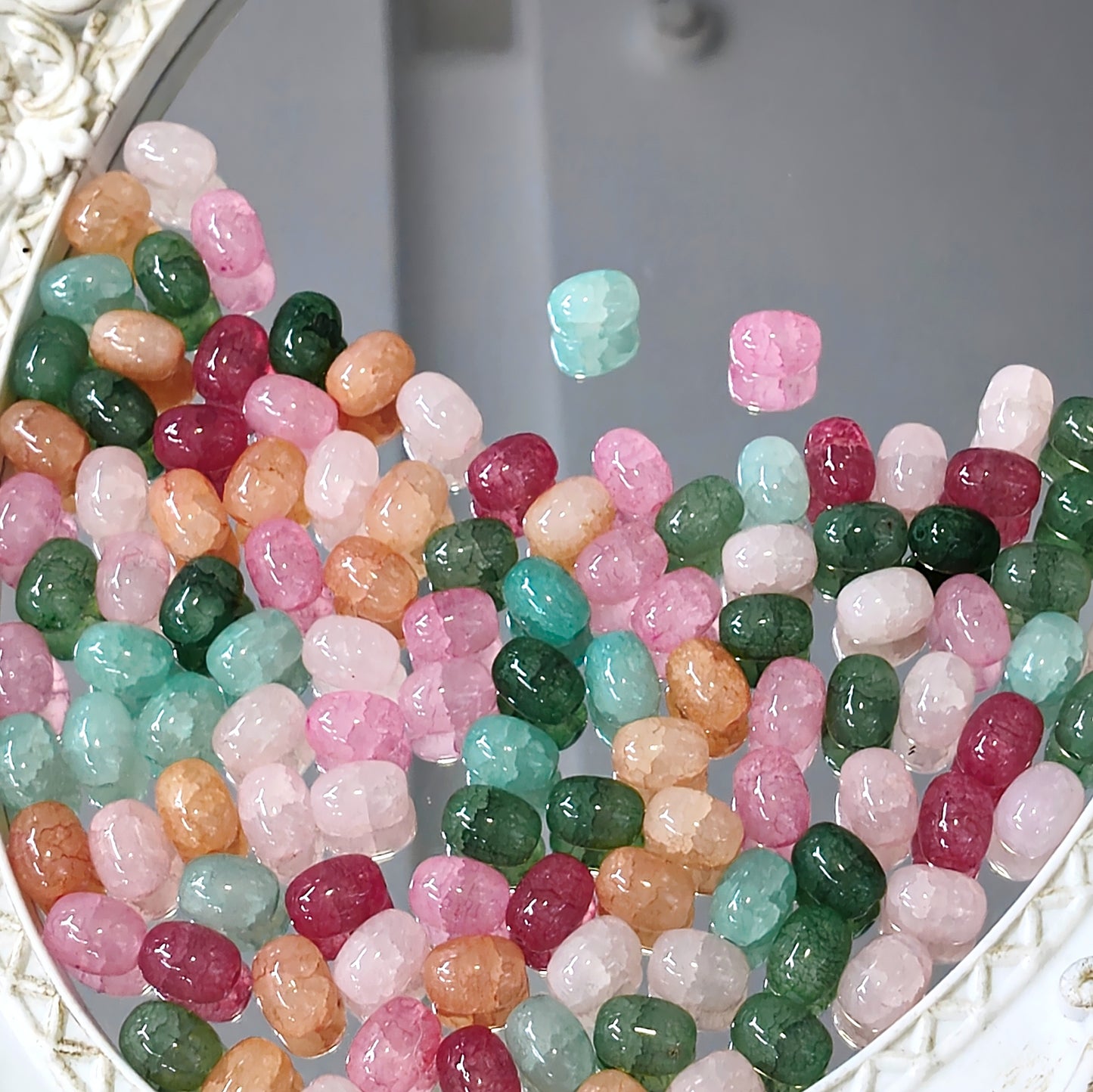 🌈【NEW】Candy Jellybean | Pastel Crackle Barrel‑shaped Glass Bead Mix For Romantic Vintage DIY Jewelry Making