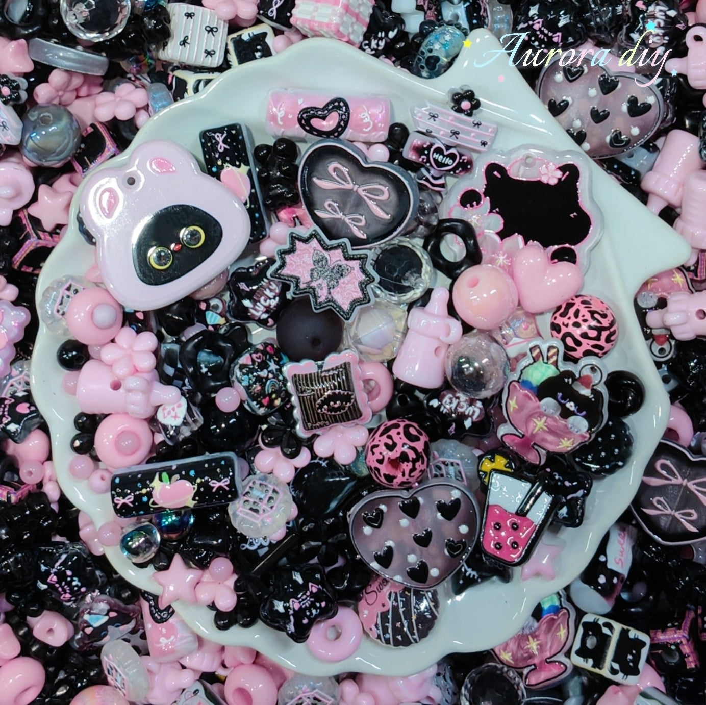✨【NEW】Pink Shadow | Black Pink Acrylic Mix Charms Cute Goth DIY Jewelry Making Supplies