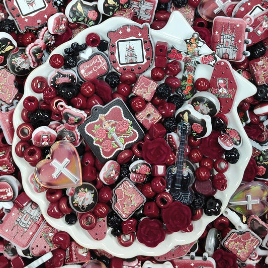 ✨【NEW】Scarlet Rose Castle | Gothic Red & Black Mixed Acrylic Supplies For DIY Handmade Jewelry