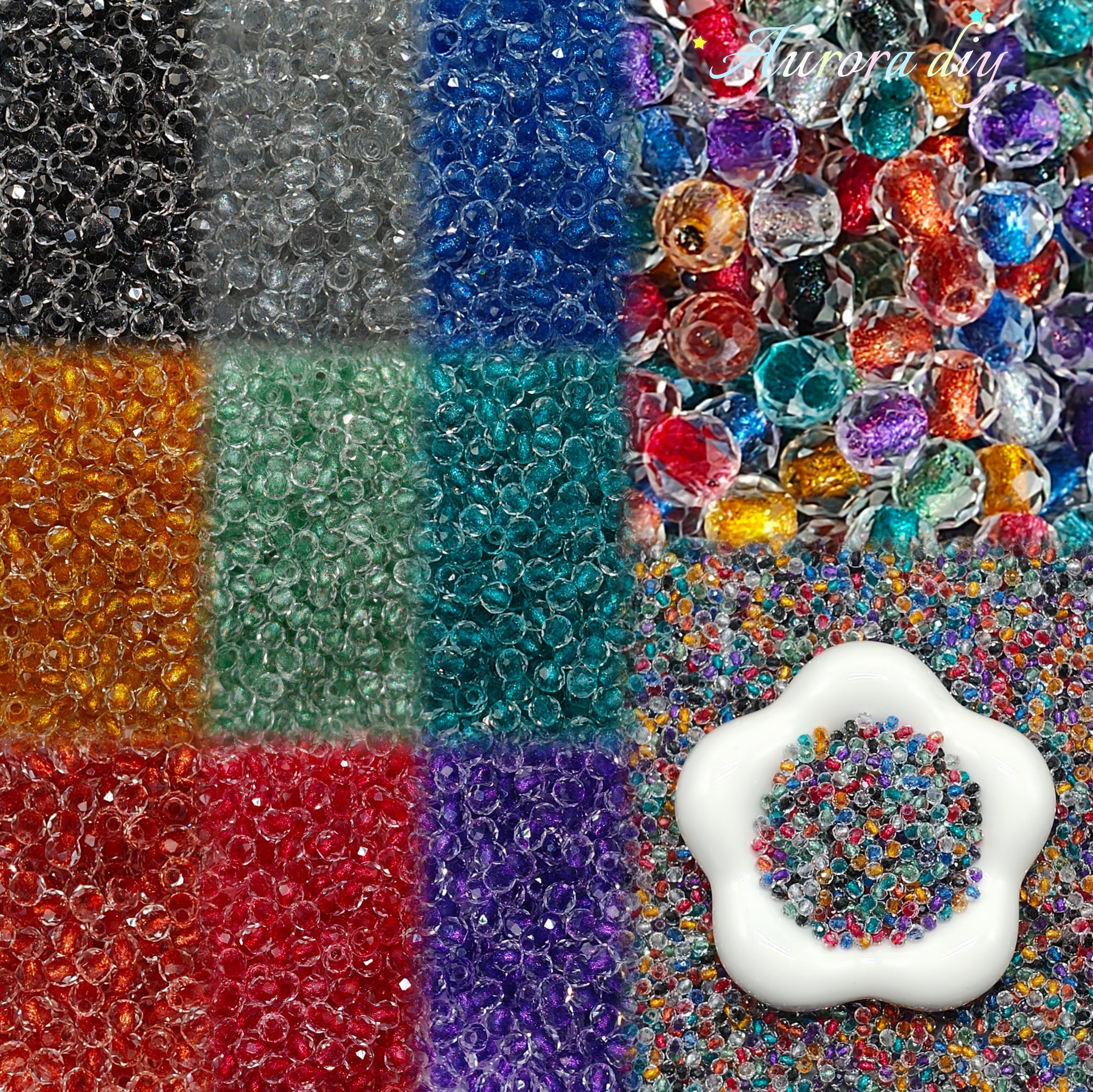 ✨【NEW】Glass-4mm Prism Grid Dark | Multi-Color Faceted Beads Set for DIY Jewelry Making