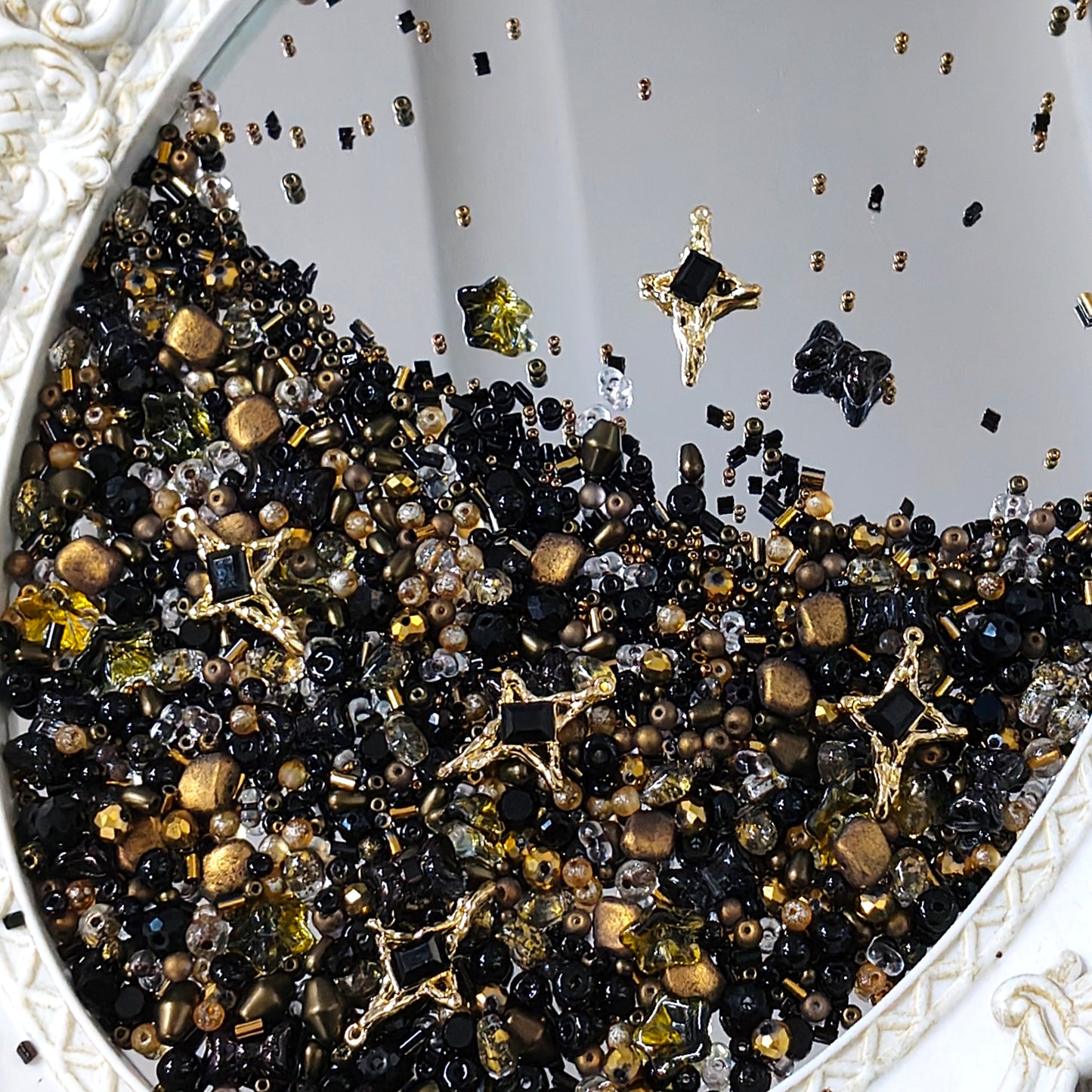🖤【NEW】Seed Bead-Black Ember | Black & Gold Mixed Glass Seed Bead Set For DIY Handmade Jewelry