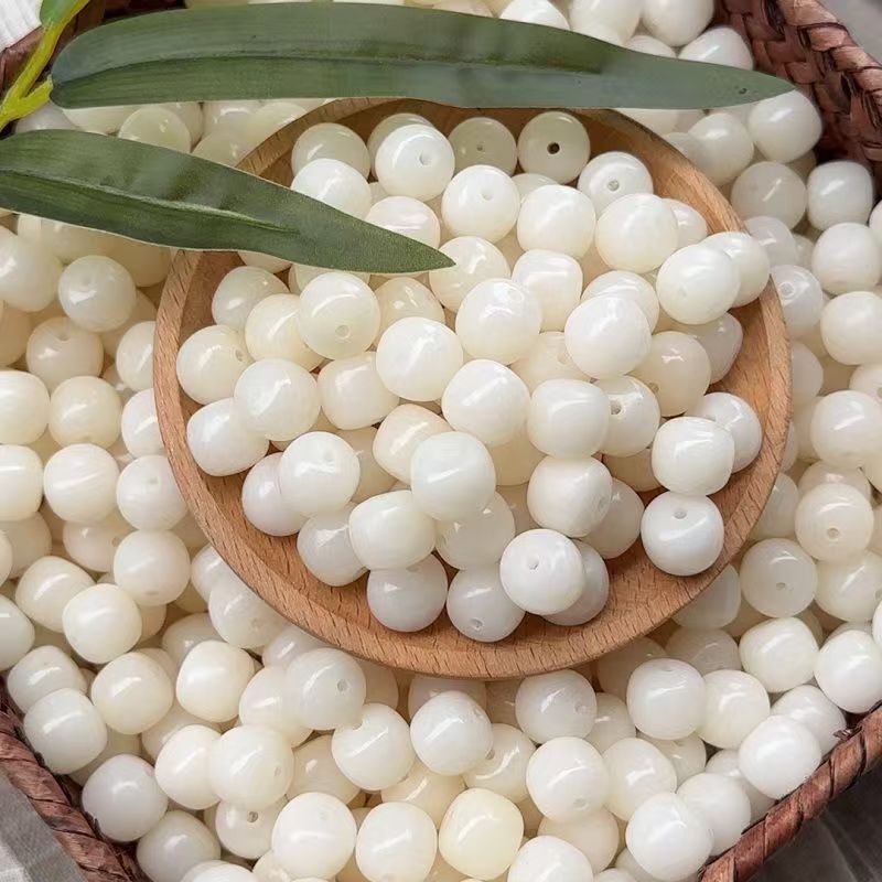 [NEW] K91-13*14mm Jade White Barrel Bodhi|for Bracelet & Jewelry DIY making