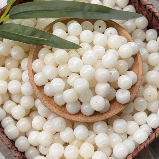 [NEW] K91-13*14mm Jade White Barrel Bodhi|for Bracelet & Jewelry DIY making