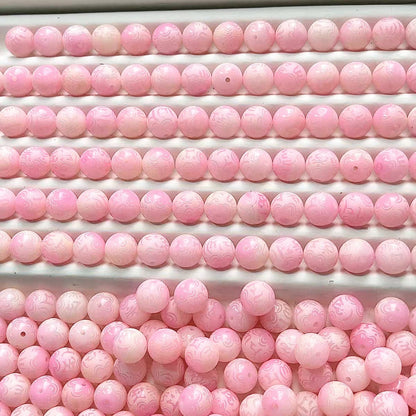 B15-Cherry Pink Engraved 6 words Round Bodhi