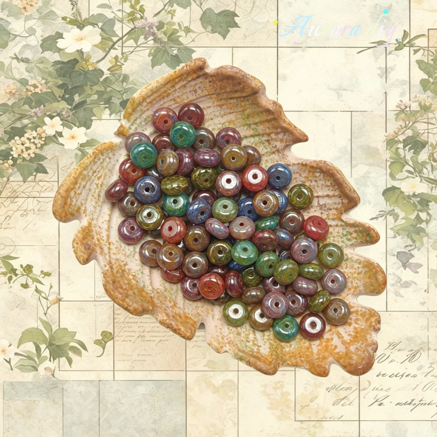 [NEW] Vintage Jelly Donut | Gold Inlay Czech Glass Beads