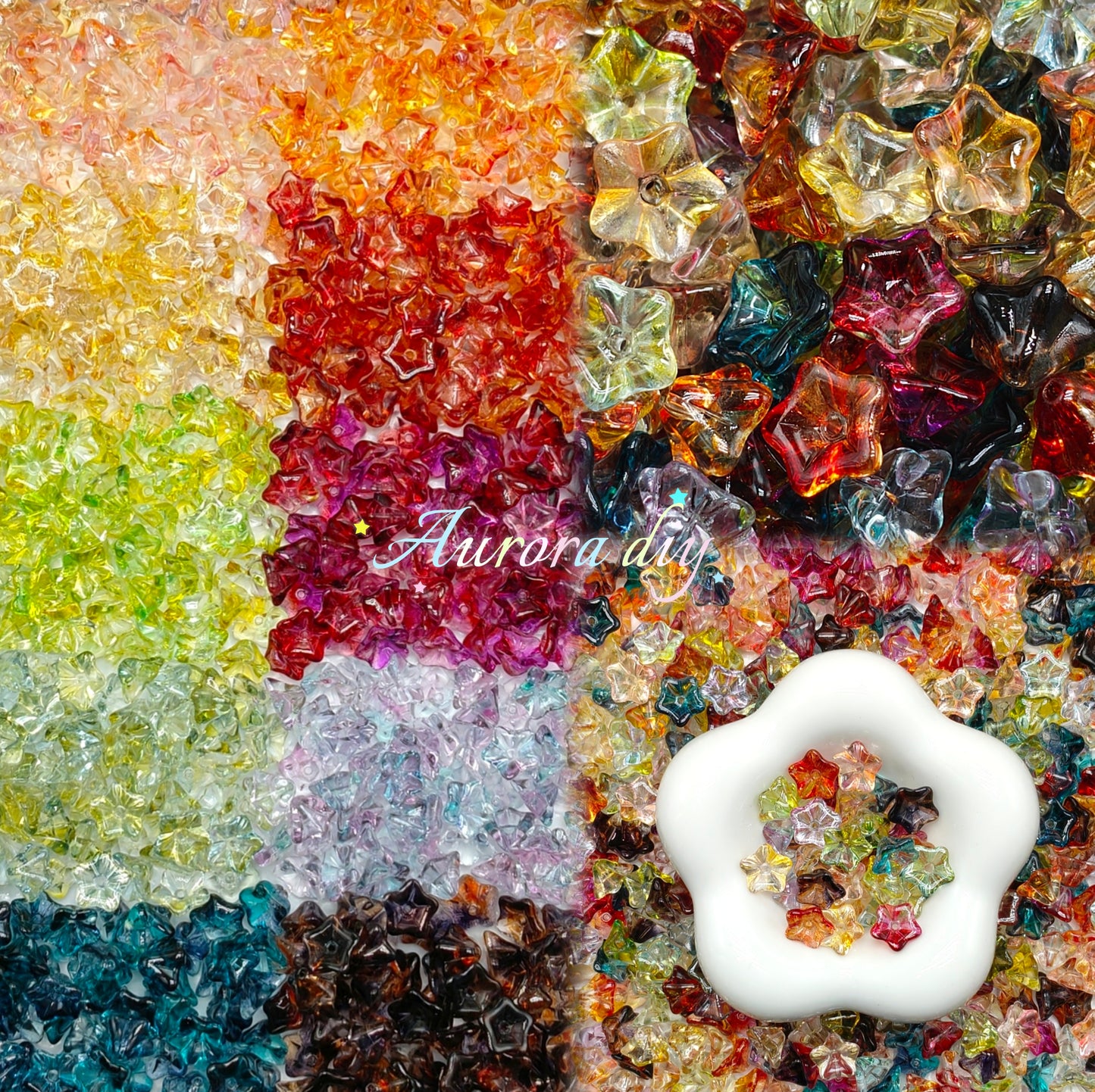 🌼【NEW】Morning Glory Glow | Transparent Gradient Bell Flower Glass Beads For DIY Jewelry