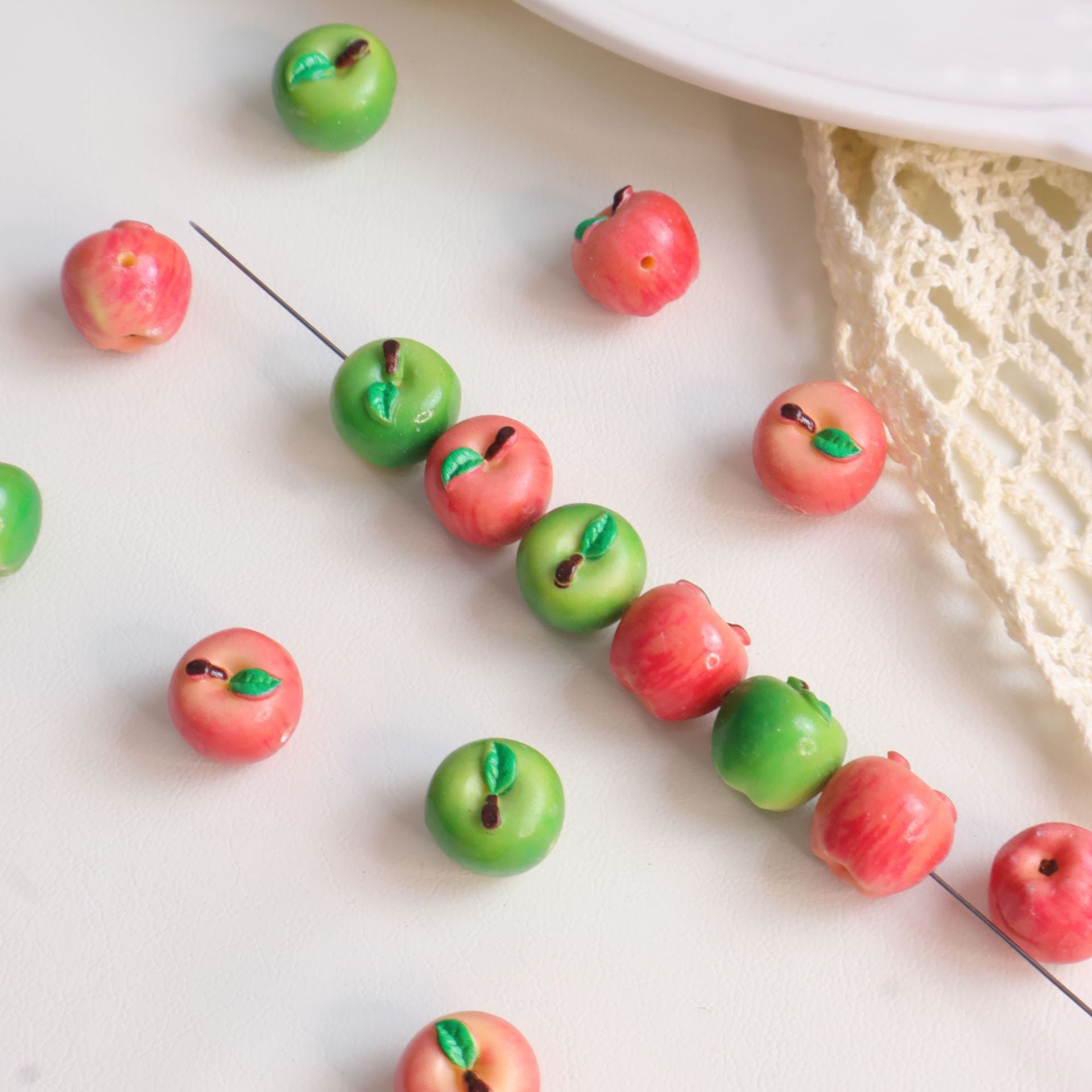 Tiny Orchard Apple Resin Beads | For DIY Bracelet Jewelry Making