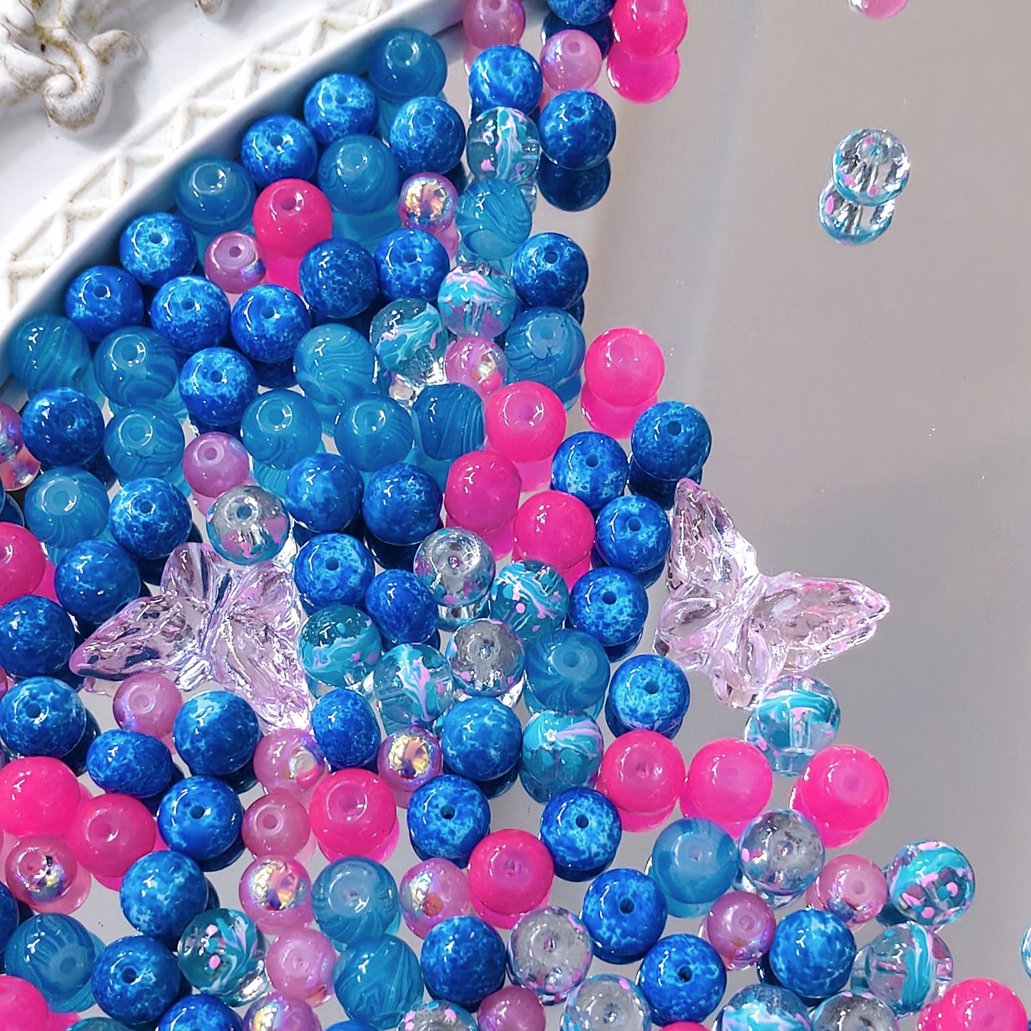 💥【NEW】Fuchsia Azure | Pink & Blue Contrast Color Glass Beads Mix For DIY Jewelry Making