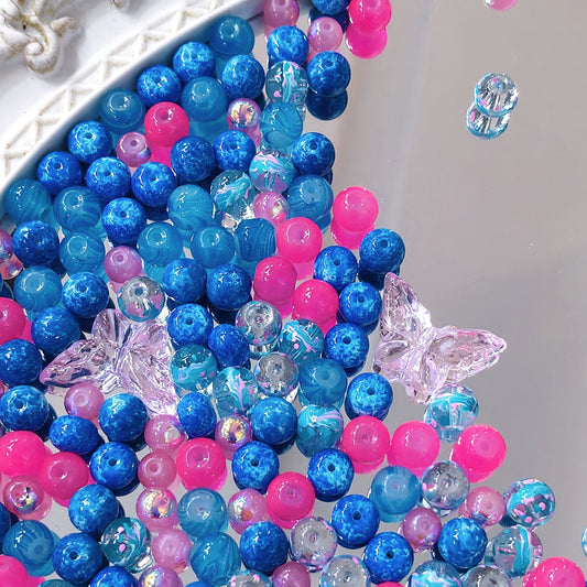 💥【NEW】Fuchsia Azure | Pink & Blue Contrast Color Glass Beads Mix For DIY Jewelry Making