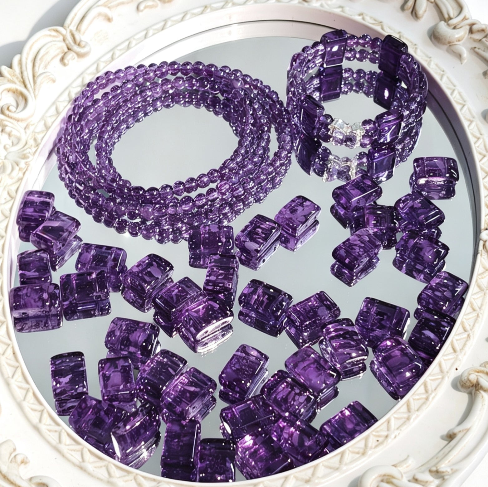 ✨【NEW】Crystal Two-Hole Tile | Crackle Glass Square Beads & Free Matching Round Beads for DIY Bracelet Making