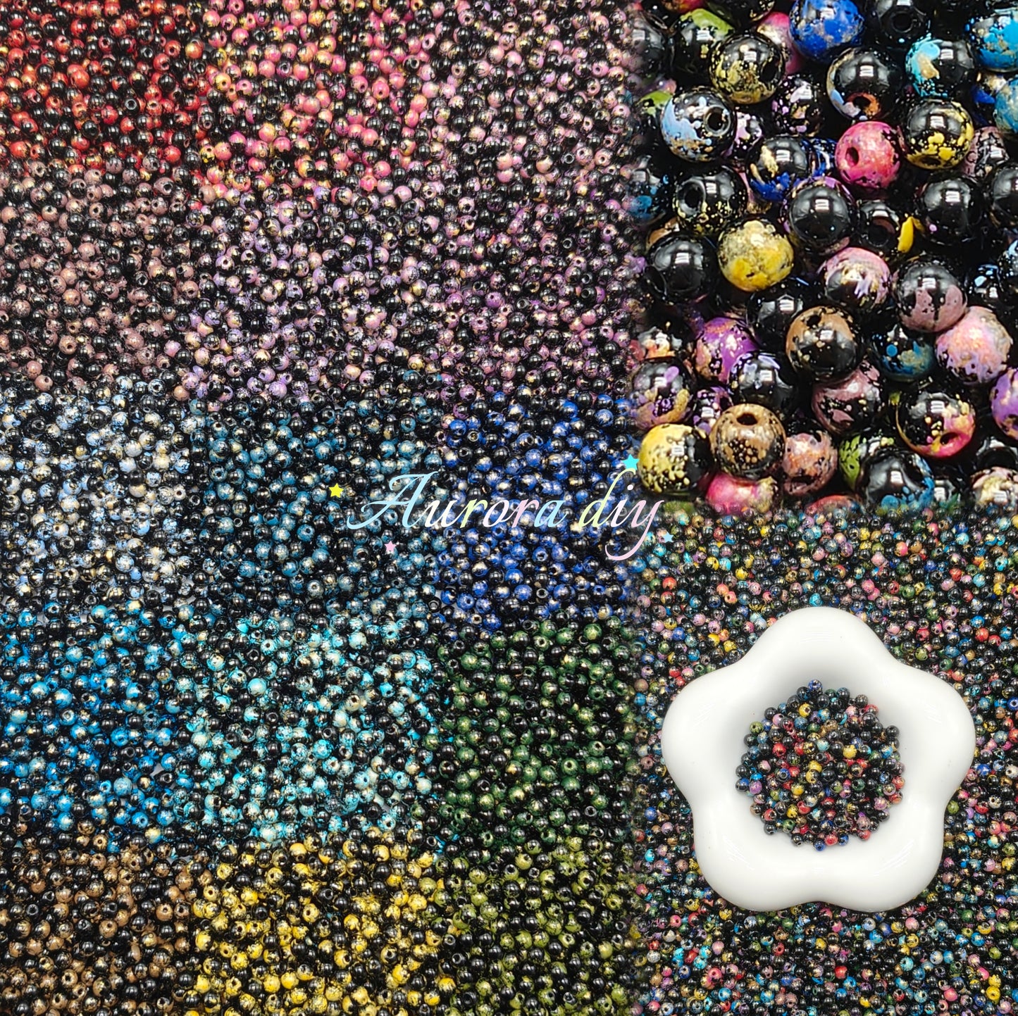 🖤【NEW】Dark Fleck | 4mm Round Multi-Colored Spatter Glass Beads For DIY Jewelry