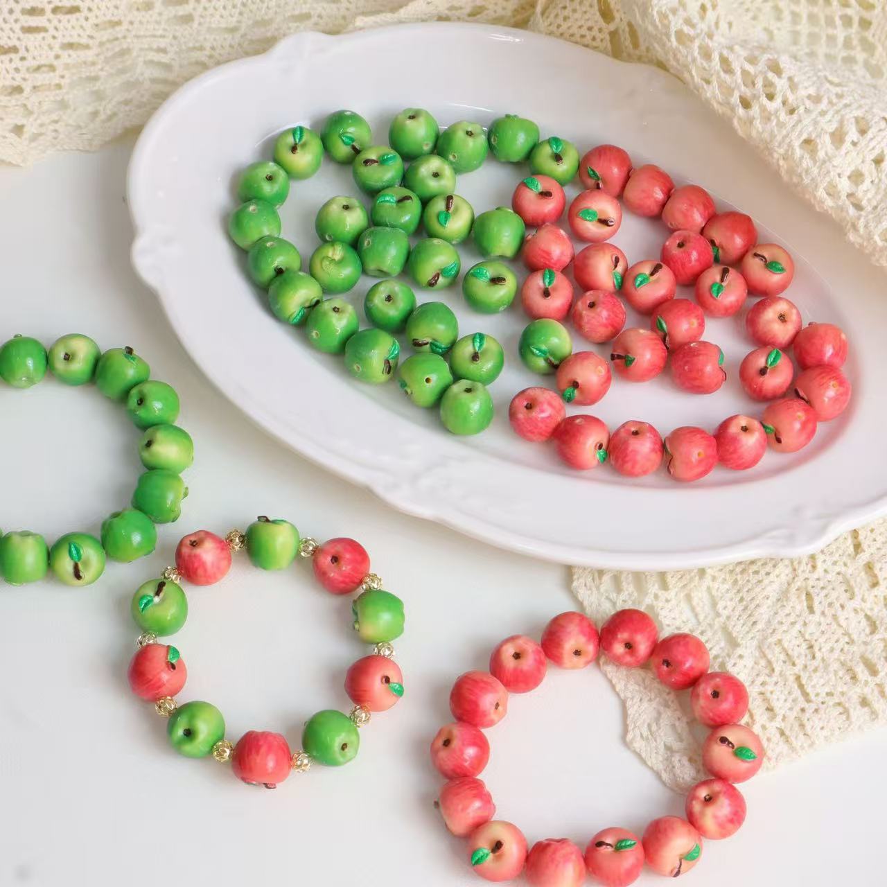 Tiny Orchard Apple Resin Beads | For DIY Bracelet Jewelry Making