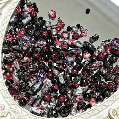 🖤【NEW】Night Crimson | Wine‑red Mottled Mixed Glass Bead Set With Butterfly Charms For DIY Jewelry Making