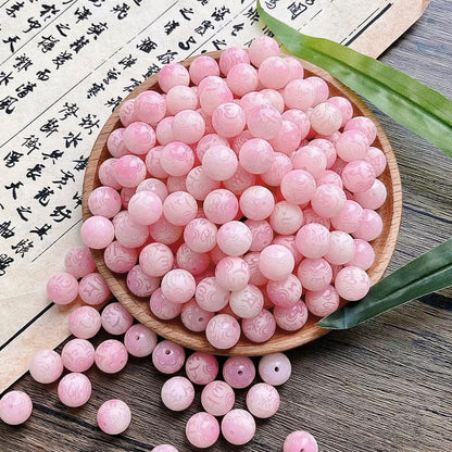 B15-Cherry Pink Engraved 6 words Round Bodhi