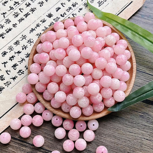 B15-Cherry Pink Engraved 6 words Round Bodhi