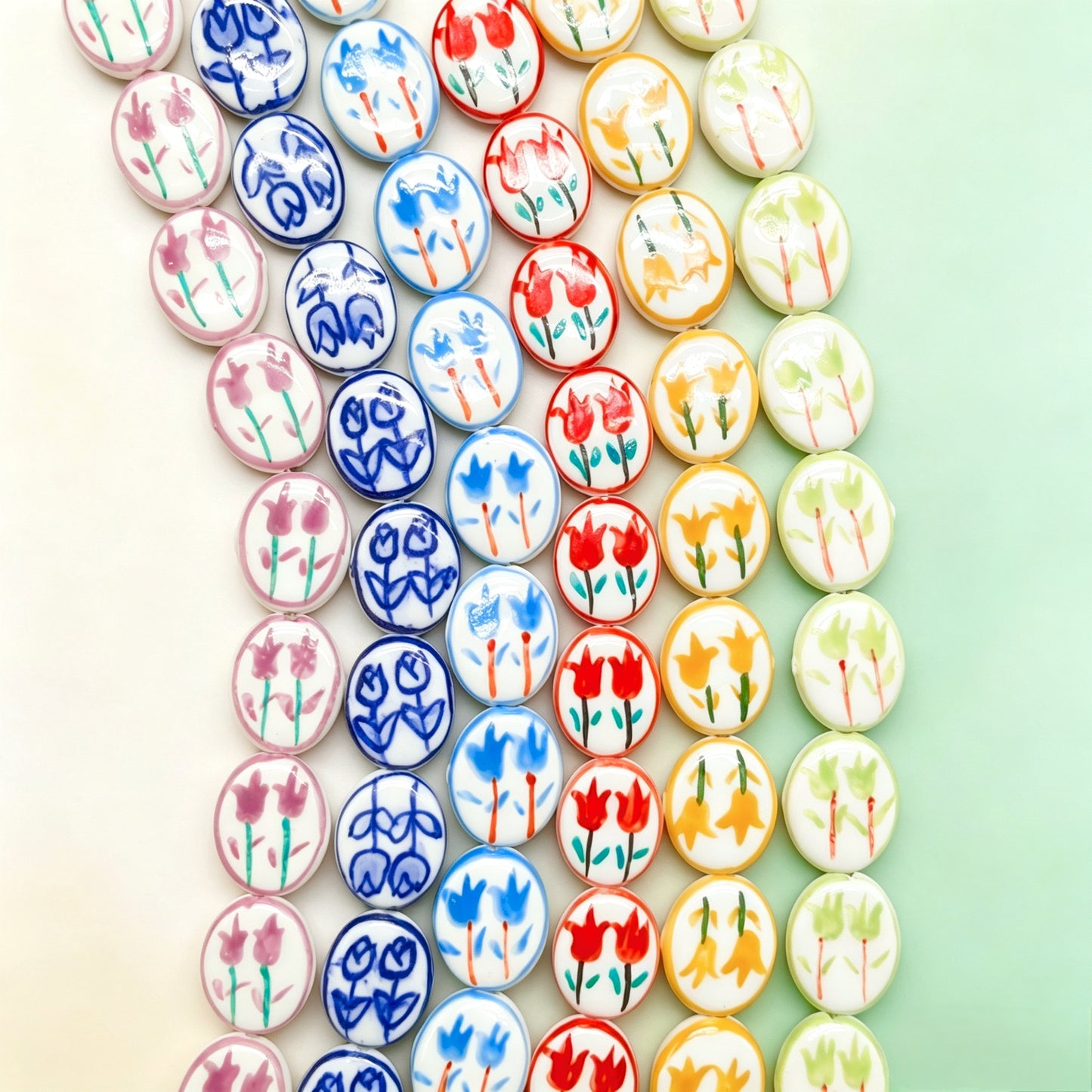✨【NEW】Ceramic Hand-painted Tulip Oval | Charms for DIY Handmade Earring Keychain Making
