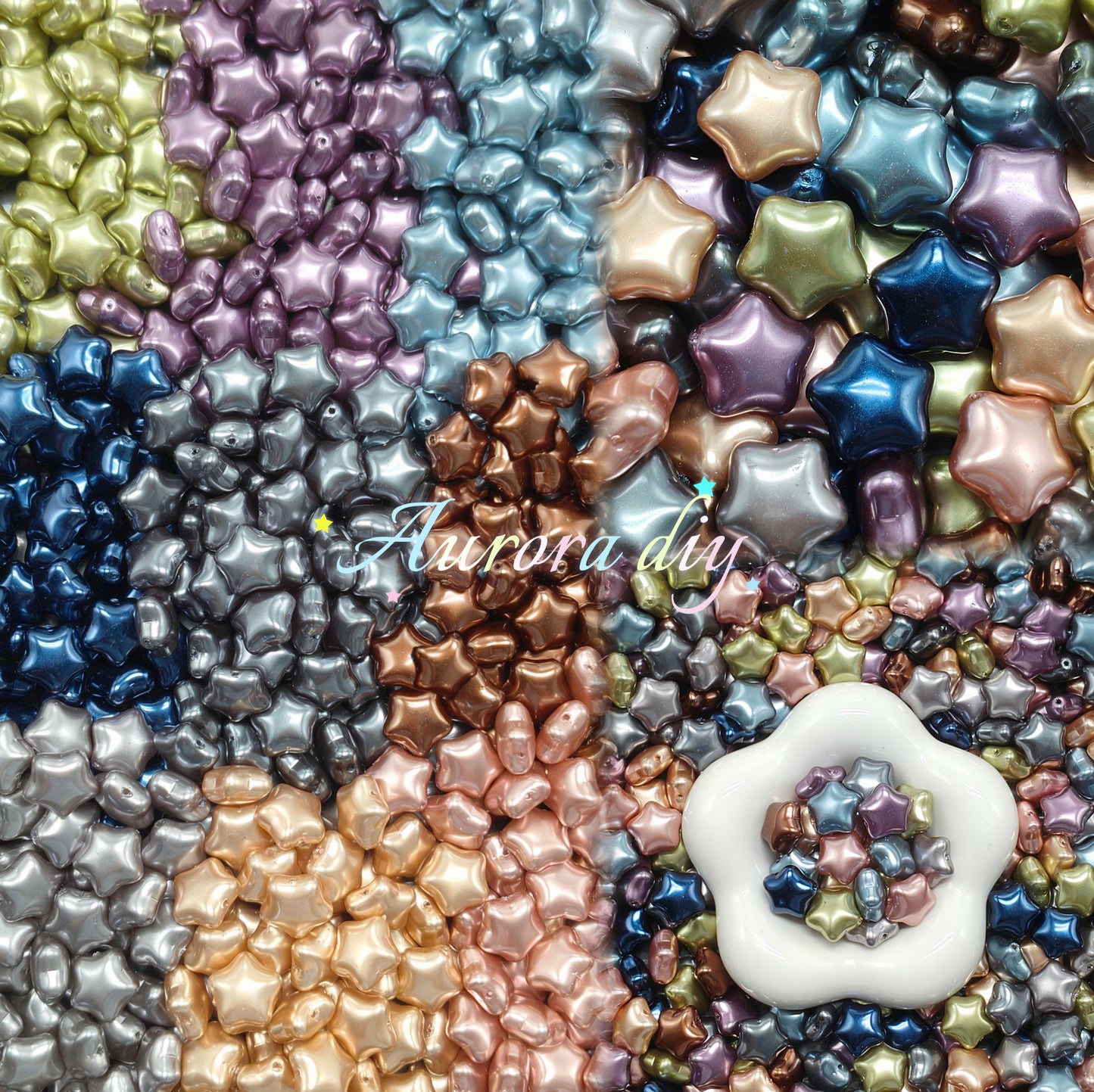 【NEW】Metallic Pearlescent Star Glass Beads Vintage Rich Multi Tone DIY Jewelry Making Supplies