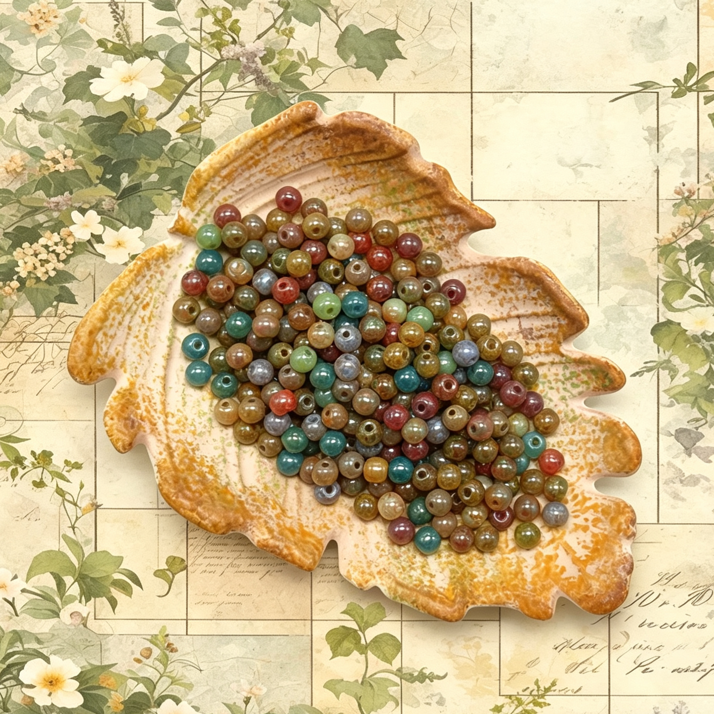 [NEW] Vintage Marble Jelly Spheres | Gold Inlay Czech Glass Beads