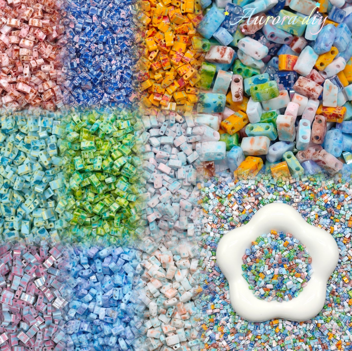 ✨【NEW】Soft Mosaic Half-Tila Glass Beads | Pastel Multi Color Dual Hole DIY Jewelry Craft Supplies