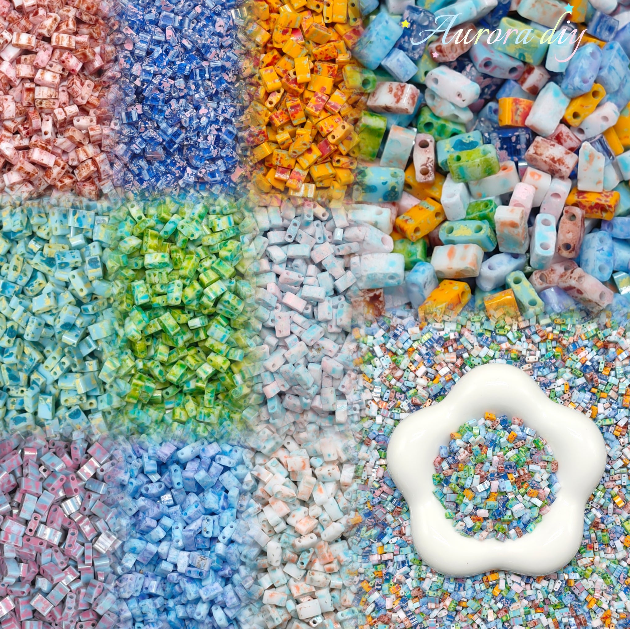 ✨【NEW】Soft Mosaic Half-Tila Glass Beads | Pastel Multi Color Dual Hole DIY Jewelry Craft Supplies