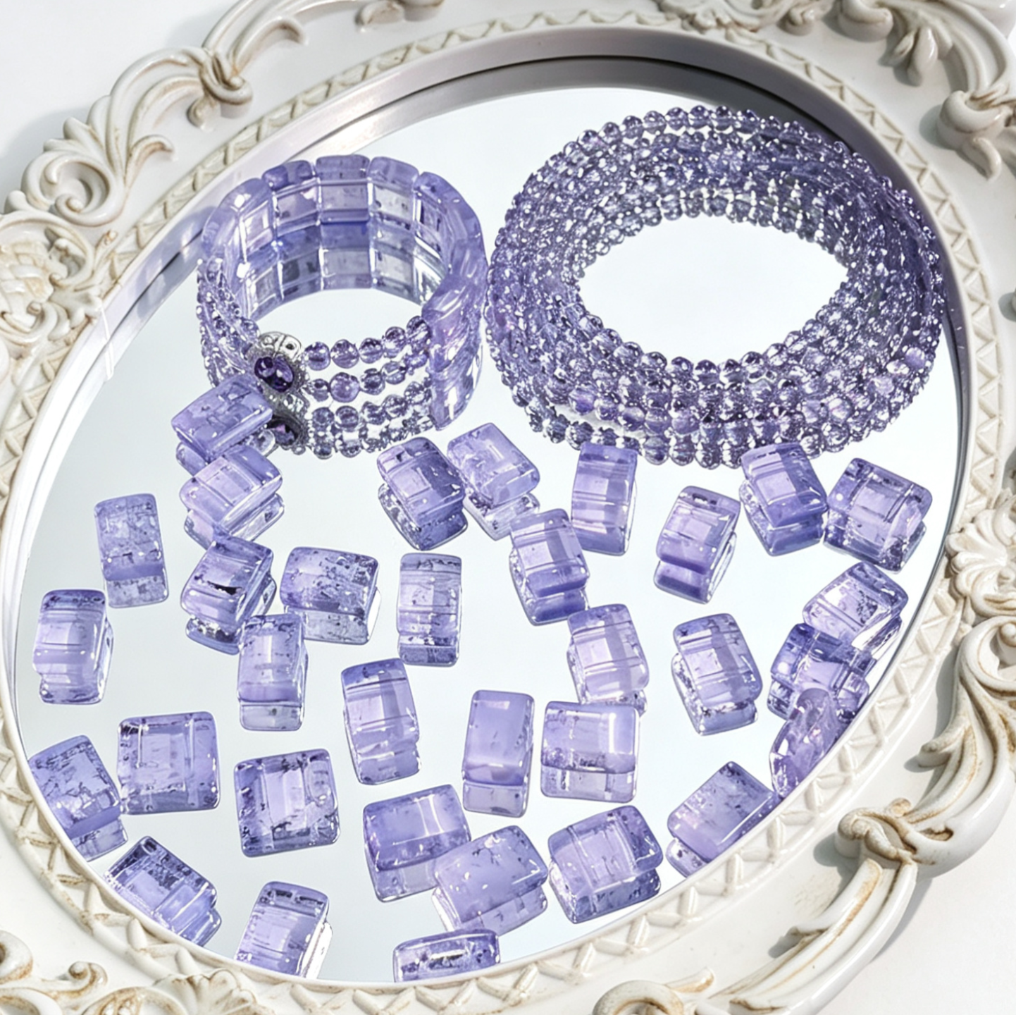 ✨【NEW】Crystal Two-Hole Tile | Crackle Glass Square Beads & Free Matching Round Beads for DIY Bracelet Making