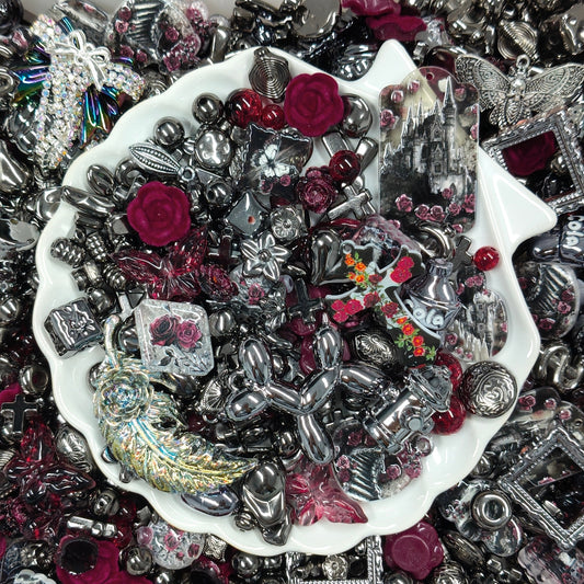 🖤【NEW】Gothic Rose | Dark Vintage Acrylic Beads & Charms Set For DIY Handmade Jewelry