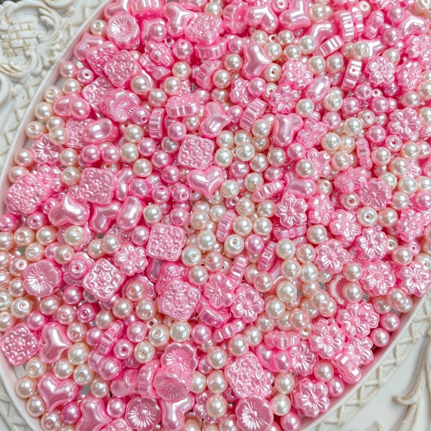 [NEW] Blush Sakura Imitation Pearl Glass Beads, Vintage Embossed Flower Heart Loose Beads for DIY Bracelet Necklace Jewelry Making